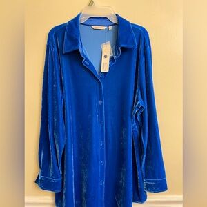 Soft Surrounding velvet boyfriend shirt in Cobalt size XL (18)